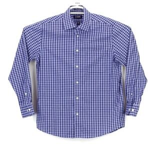 Chaps Men's Button Up Long Sleeve Blue Check Size 15 15.5 Wrinkle FREE